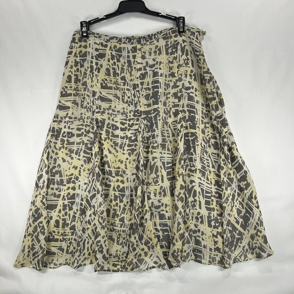 Jones Wear Vintage 2000S/ Y2K Women Midi Flowy Skirt 6 Printed Yellow And Grey
